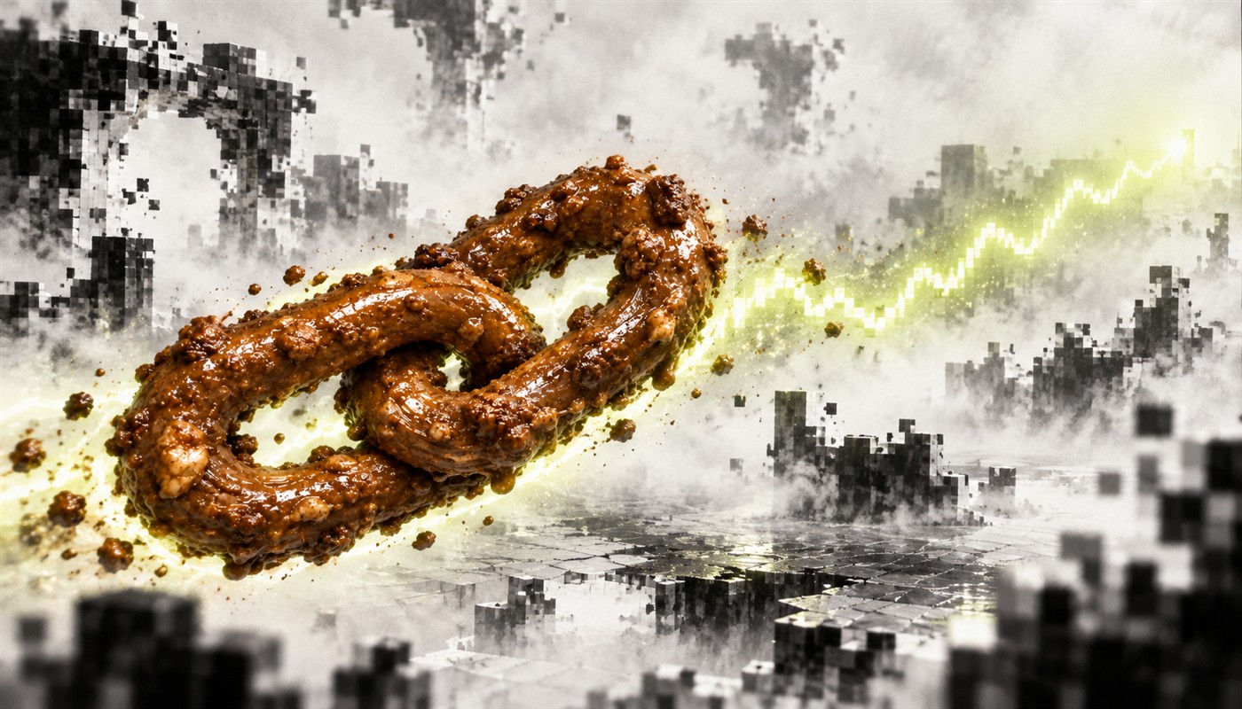 The intertwined relic crossing a pixelated digital wasteland